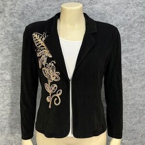 CHICO'S TRAVELERS Jacket Womens size 4 Chicos size 0 Black Gold Embellished